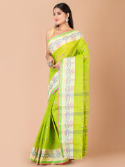 Green & Multi pure cotton taant saree