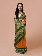 Laa Calcutta Yellow & Green batik linen saree for women