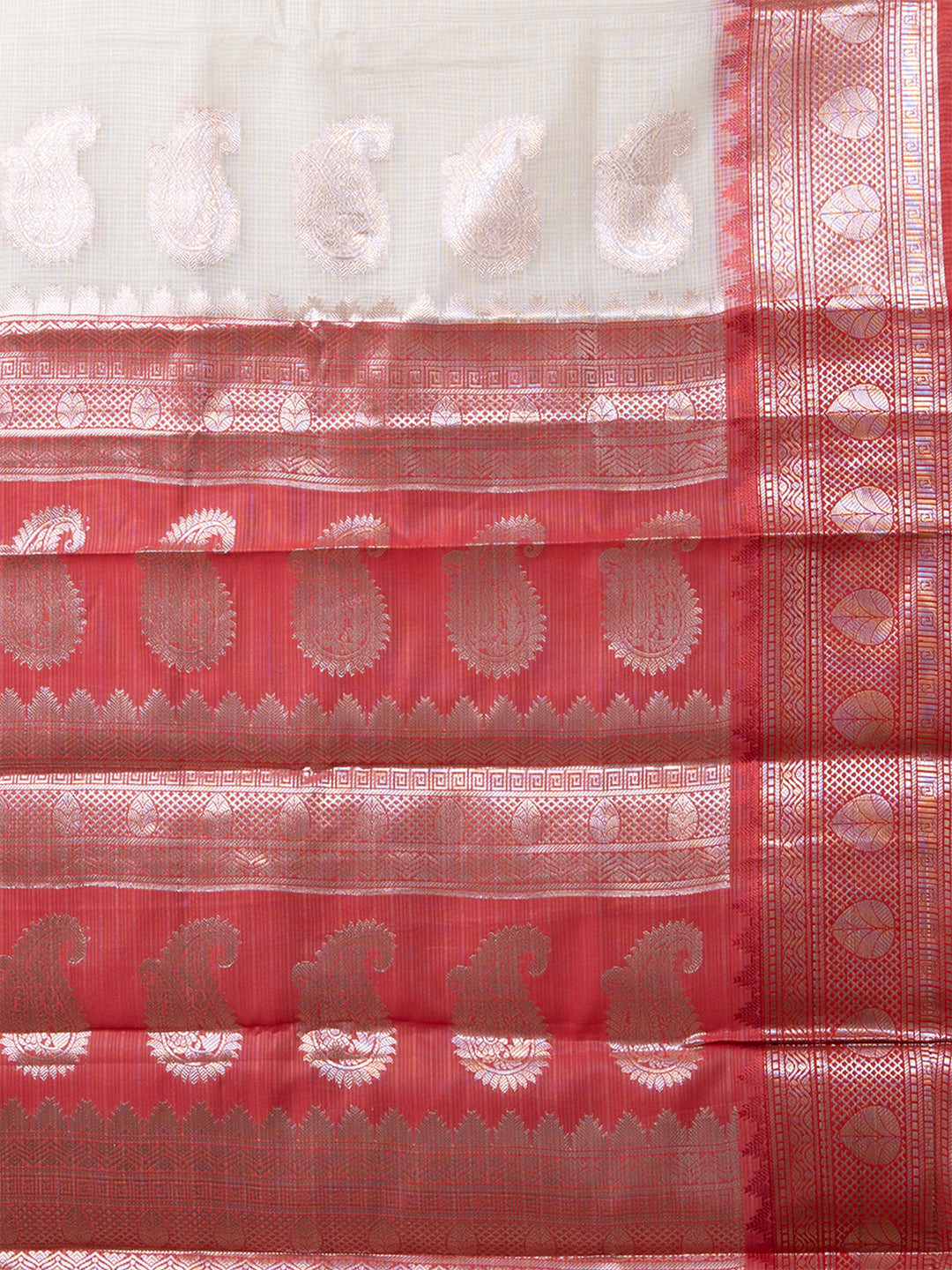 Laa Calcutta White & Red kota Paisley motifs zari par silk saree for women