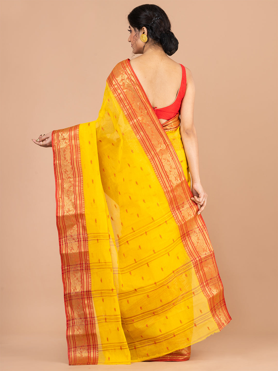 Yellow & Red pure cotton woven design taant saree