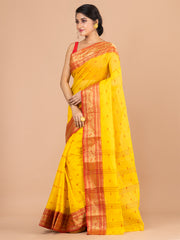 Yellow & Red pure cotton woven design taant saree