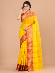 Yellow & Red pure cotton woven design taant saree