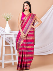 Pink & Blue pure cotton woven design taant saree