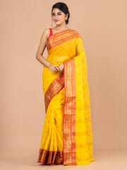 Yellow & Red pure cotton woven design taant saree