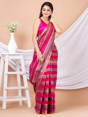 Pink & Blue pure cotton woven design taant saree