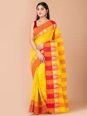 Yellow & Red pure cotton taant saree