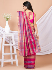 Pink & Blue pure cotton woven design taant saree