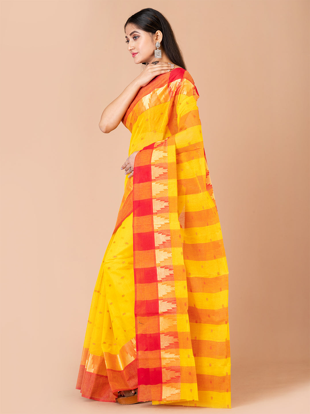 Yellow & Red pure cotton Bengal Taant