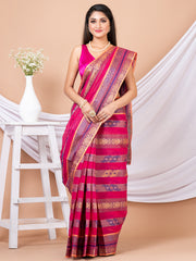 Pink & Blue pure cotton woven design taant saree