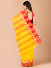 Yellow & Red pure cotton taant saree