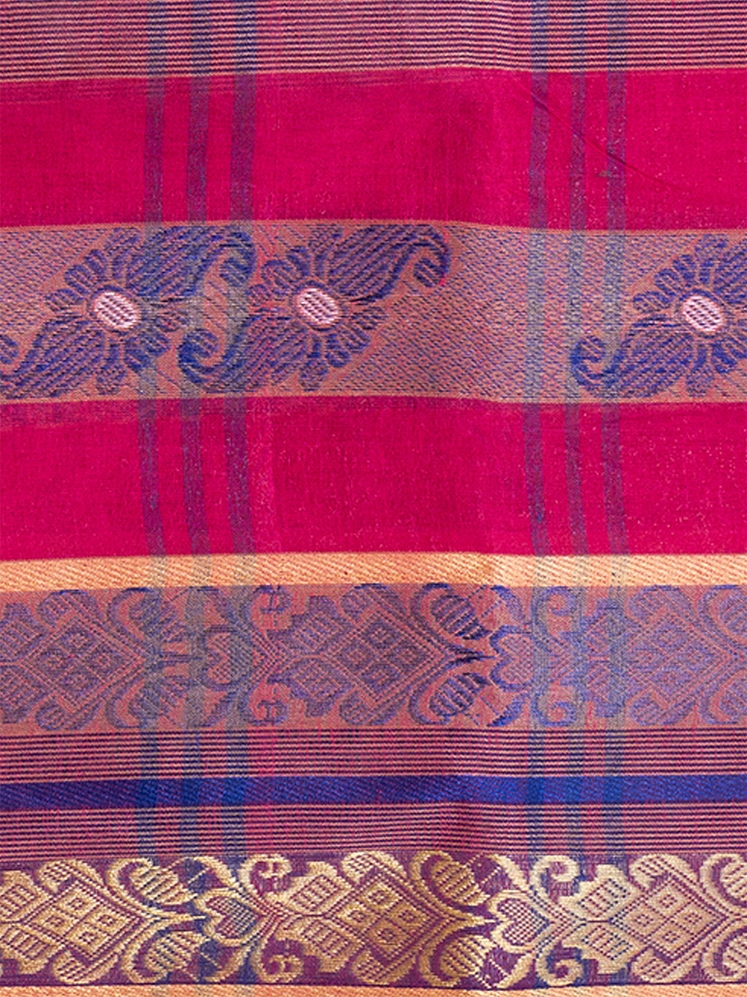 Pink & Blue pure cotton woven design taant saree