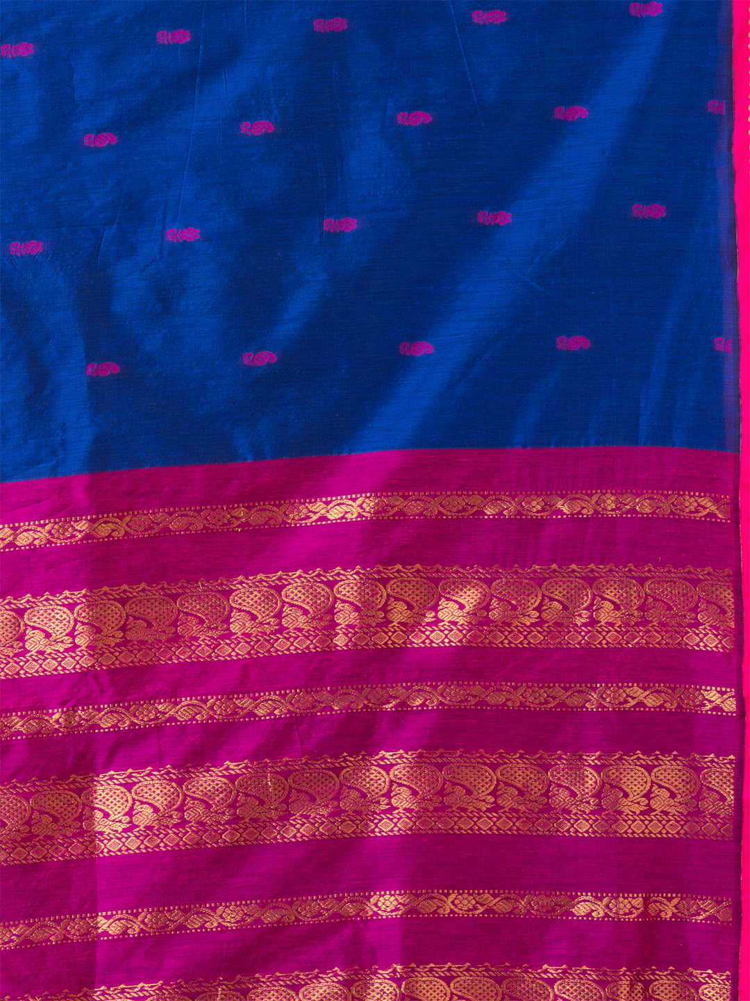 Blue & Magenta Silk Gadwal Saree