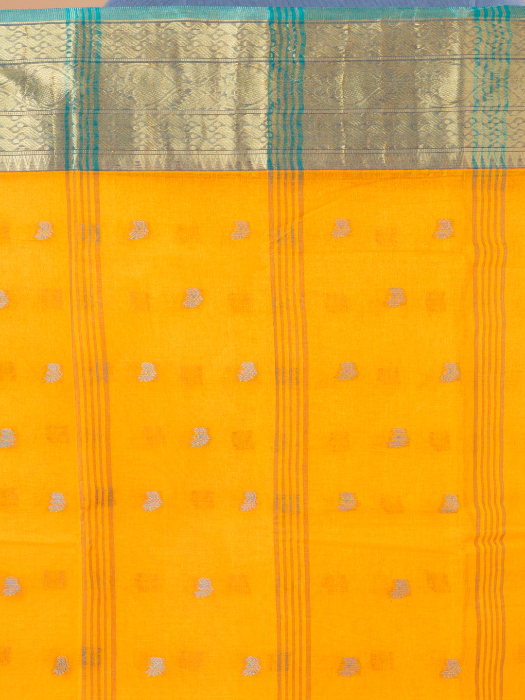 Orange & Green pure cotton taant saree