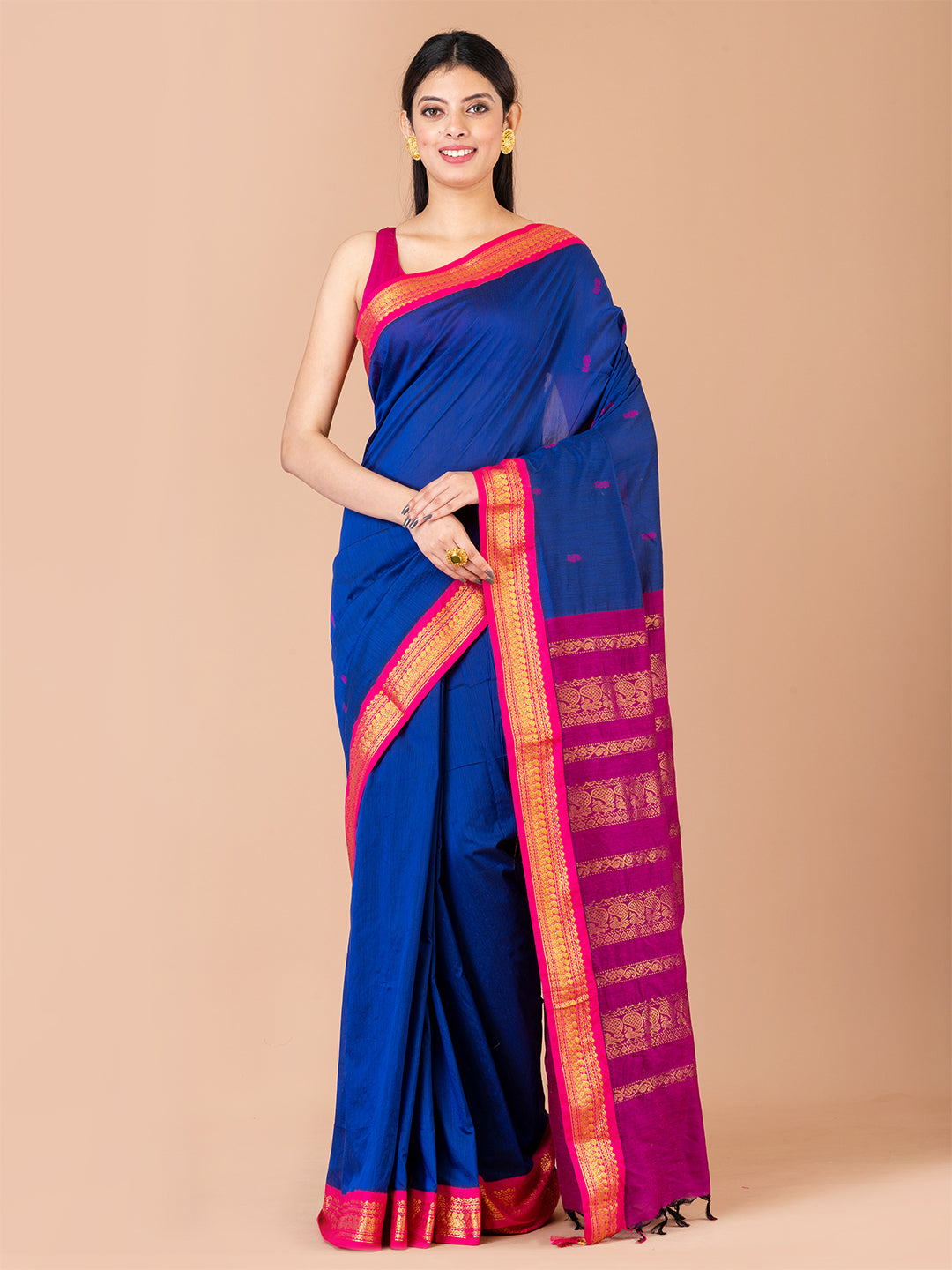 Blue & Magenta Silk Gadwal Saree