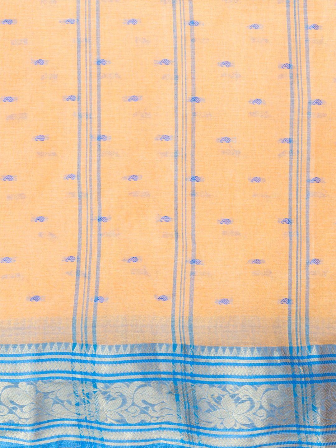 Beige & Blue pure cotton woven design taant saree