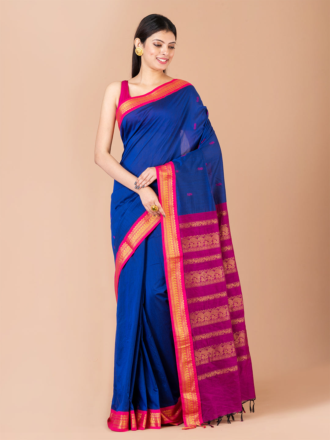 Blue & Magenta Silk Gadwal Saree