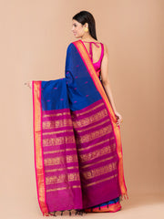 Blue & Magenta Silk Gadwal Saree