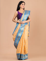 Beige & Blue pure cotton woven design taant saree