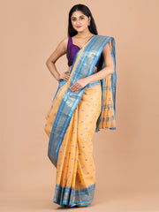 Beige & Blue pure cotton woven design taant saree