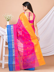 Pink & Multi pure Floral woven design cotton taant saree