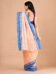 Beige & Blue pure cotton woven design taant saree