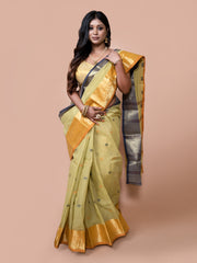 Laa Calcutta Green & Multi pure cotton woven design Zari per Taant saree for women