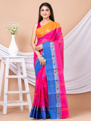 Pink & Multi pure Floral woven design cotton taant saree