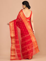 Red & Golden pure cotton woven design taant saree