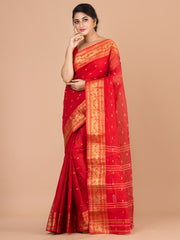 Red & Golden pure cotton woven design taant saree