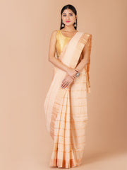 Cream & Copper pure cotton taant saree