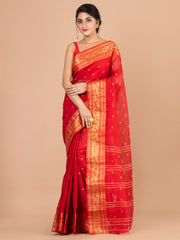 Red & Golden pure cotton woven design taant saree