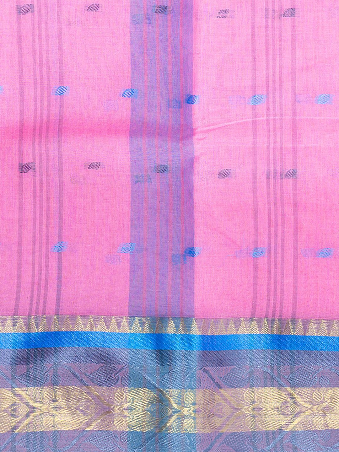 Pink & Blue Floral woven design pure cotton taant saree