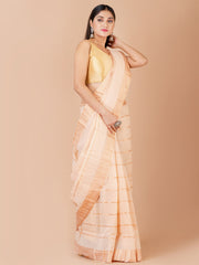 Cream & Copper pure cotton taant saree