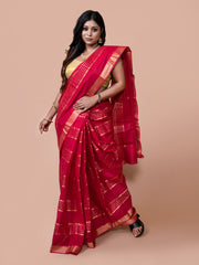 Laa Calcutaa Pink & Gold pure cotton taant saree for women