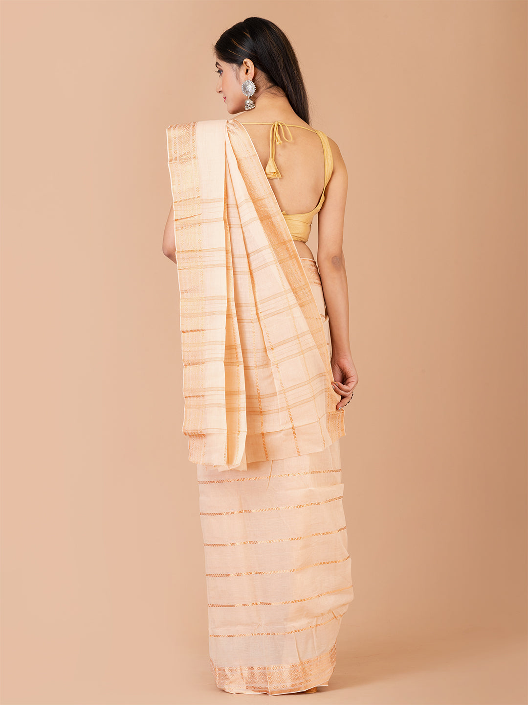 Cream & Copper pure cotton taant saree