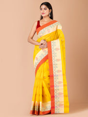 Yellow & Red pure cotton woven design taant saree