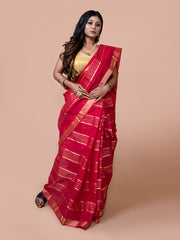 Laa Calcutaa Pink & Gold pure cotton taant saree for women
