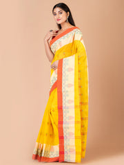 Yellow & Red pure cotton woven design taant saree