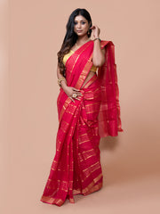 Laa Calcutaa Pink & Gold pure cotton taant saree for women