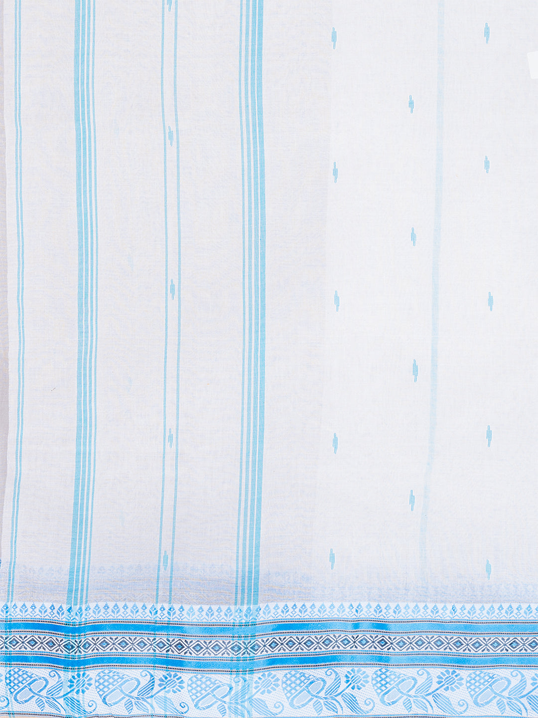 White & Blue pure cotton woven design taant saree