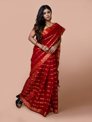 Laa Calcutta Red & Gold pure cotton taant saree for women