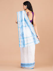 White & Blue pure cotton woven design taant saree