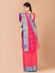 Pink & Blue pure cotton woven design taant saree