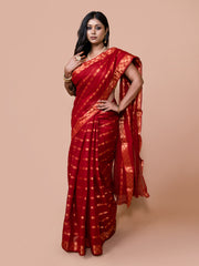 Laa Calcutta Red & Gold pure cotton taant saree for women