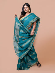 Laa Calcutta Green & Gold pure cotton taant saree for women