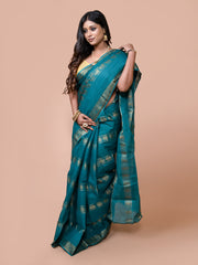 Laa Calcutta Green & Gold pure cotton taant saree for women