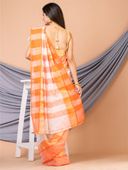 Laa Calcutta White & Orange pure cotton Taant saree