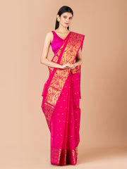 Pink & Golden pure cotton woven design taant saree