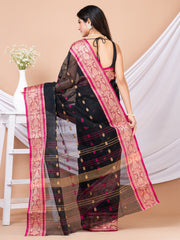 Black & Pink Woven Design pure cotton taant saree