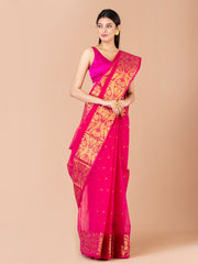 Pink & Golden pure cotton woven design taant saree